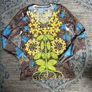 Floral and Butterfly V-Neck Sweater